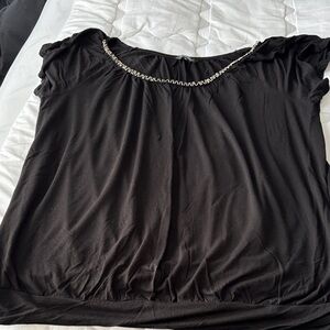 George Black Short Sleeve Top with Chain Detail